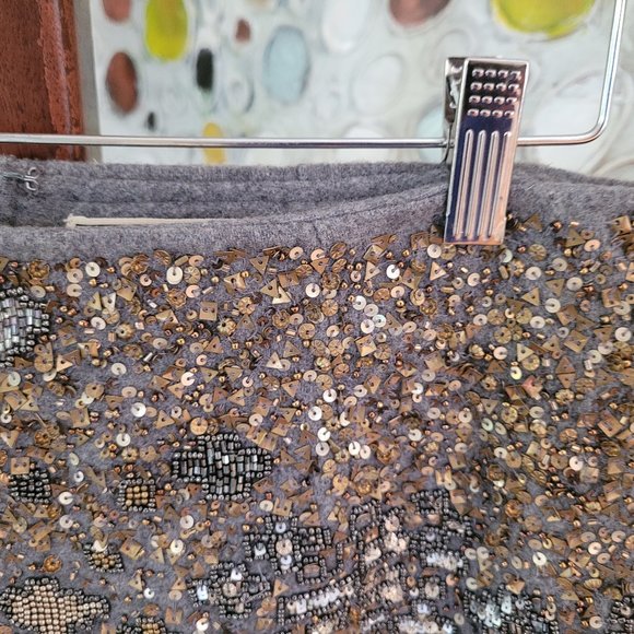 Moulinette Soeurs Anthropologie Grey Wool Blend Sequined Skirt US 6 - Picture 4 of 10